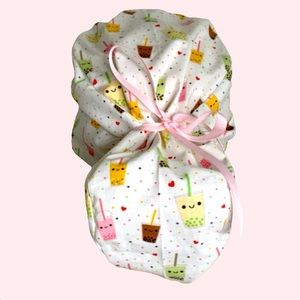 Ponytail Scrubcap in Boba Tea kawaii print
